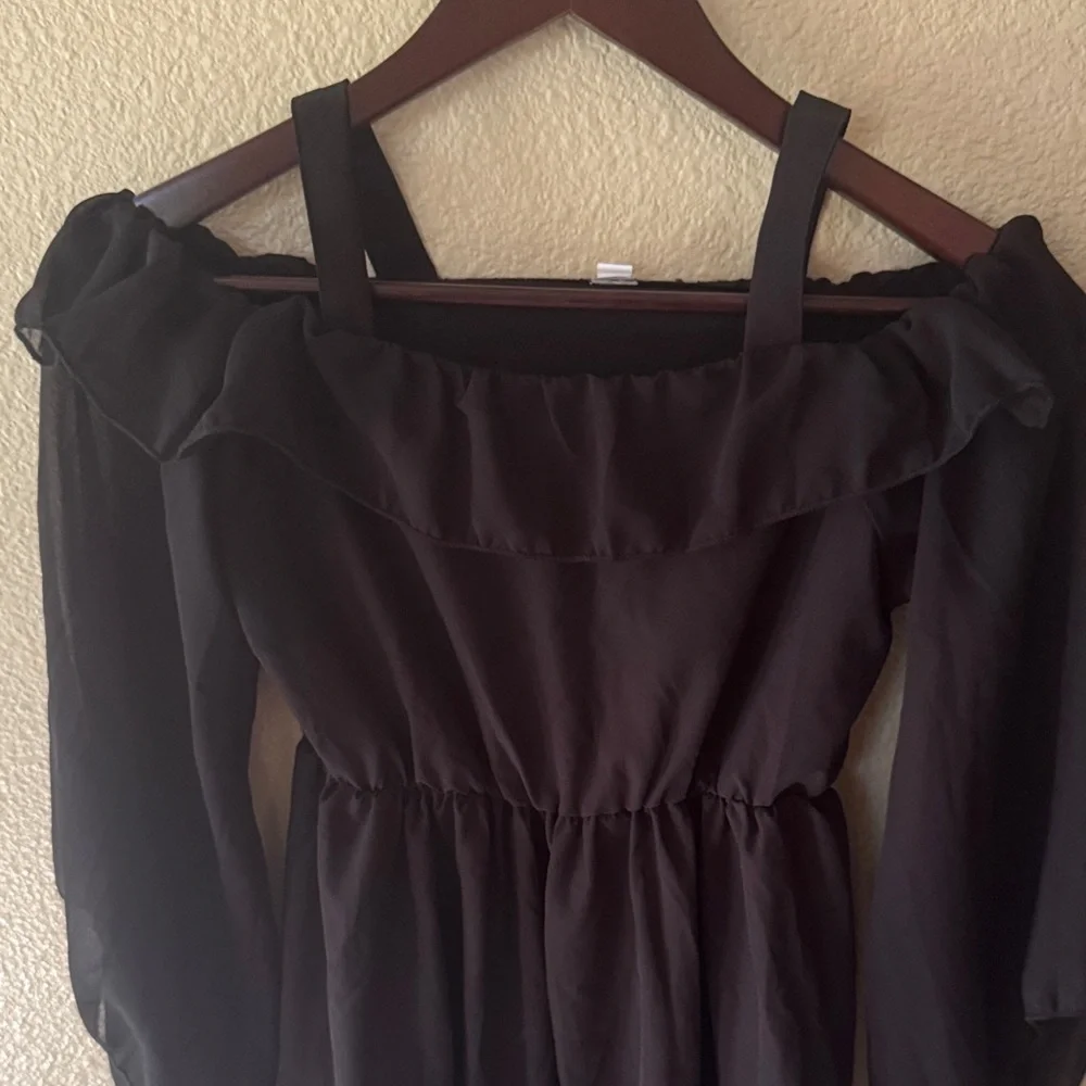 Girl’s Elegant Black Off-Shoulder Kids Dress - Picture 3 of 5